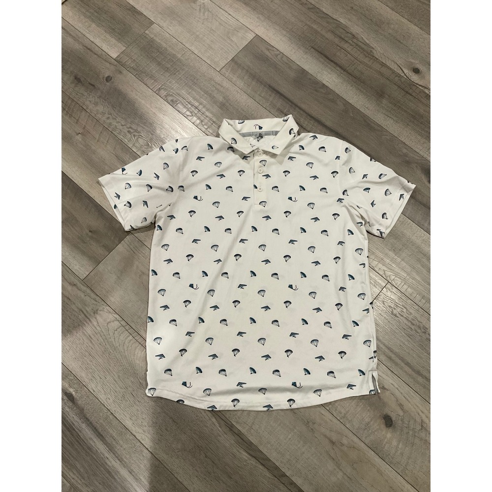 Puma Golf Mens medium White Hang Glider Parachute Print Performance Polo Shirt